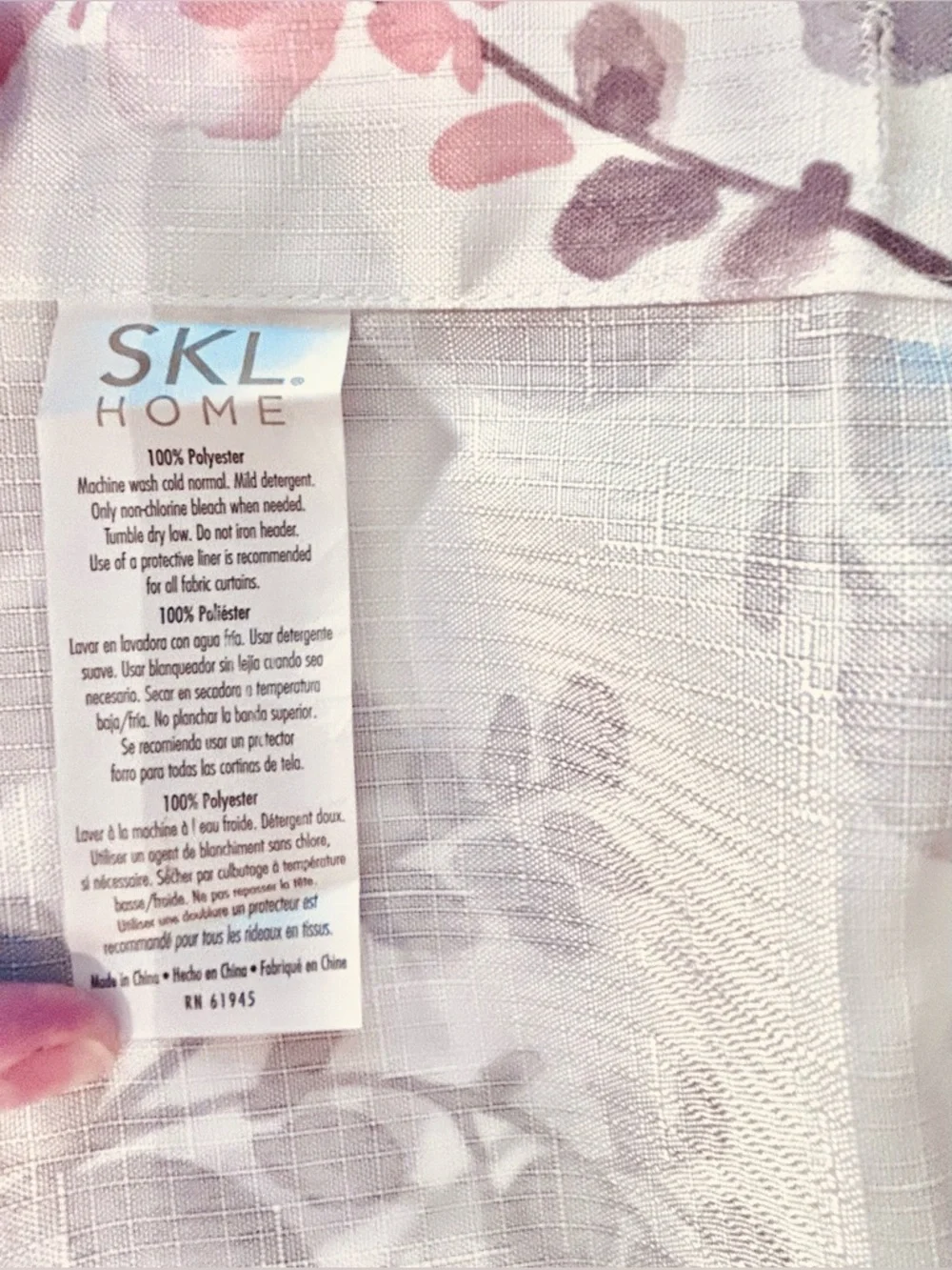 SKL Home Floral Leaves & Watercolor Gray and Pink Shower Curtain- 70x72